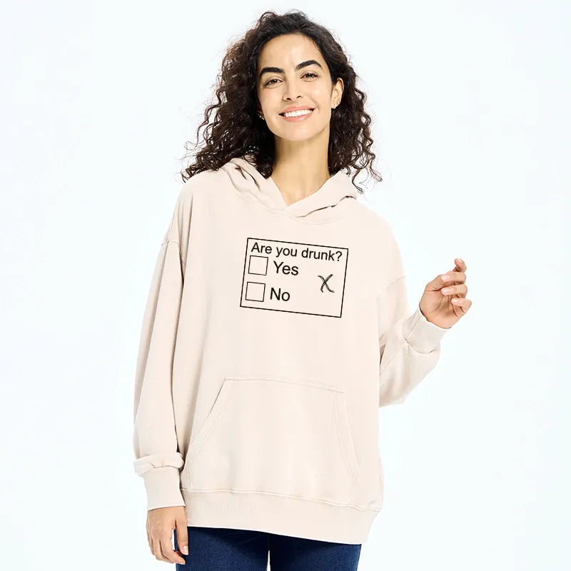 Kyoto-Lion Confused Drunk Checkbox Graphic Washed Hoodie