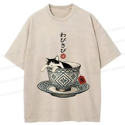 Japanese Vintage Cat Tee for Casual Summer
