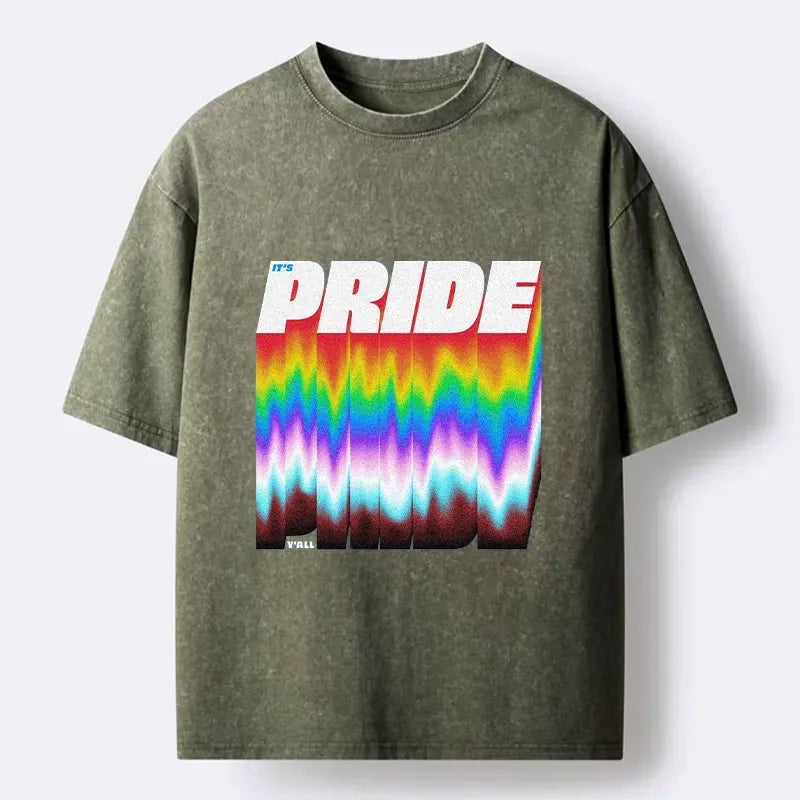 Kyoto-Lion Bold Pride Letter With Rainbow Base Washed T-Shirt