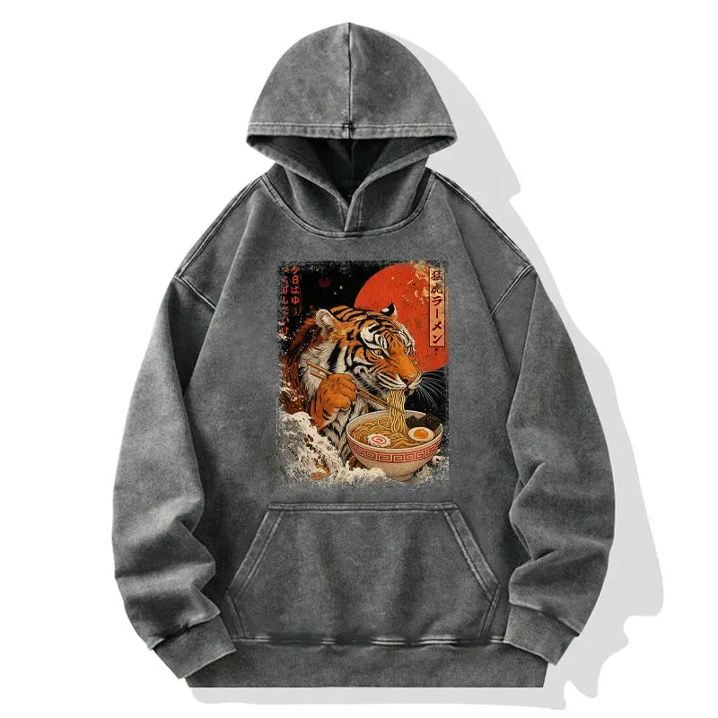 Washed Japanese Tiger Hoodie with Free Shipping