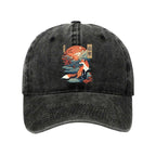 Kyoto-Lion Japanese Kitsune Fox Sakura Washed Cap