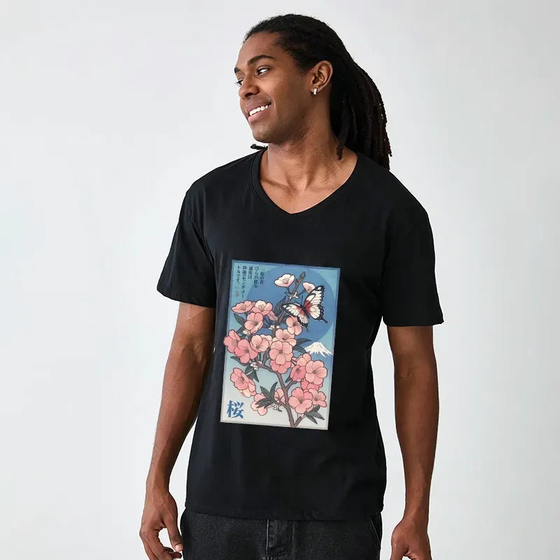 Kyoto-Lion Ukiyoe Japanese Cherry blossoms Poster V-Neck Classic T-Shirt