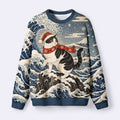 Kyoto-Lion Winter Wave Cat Fuzzy Christmas Ugly Sweatshirt