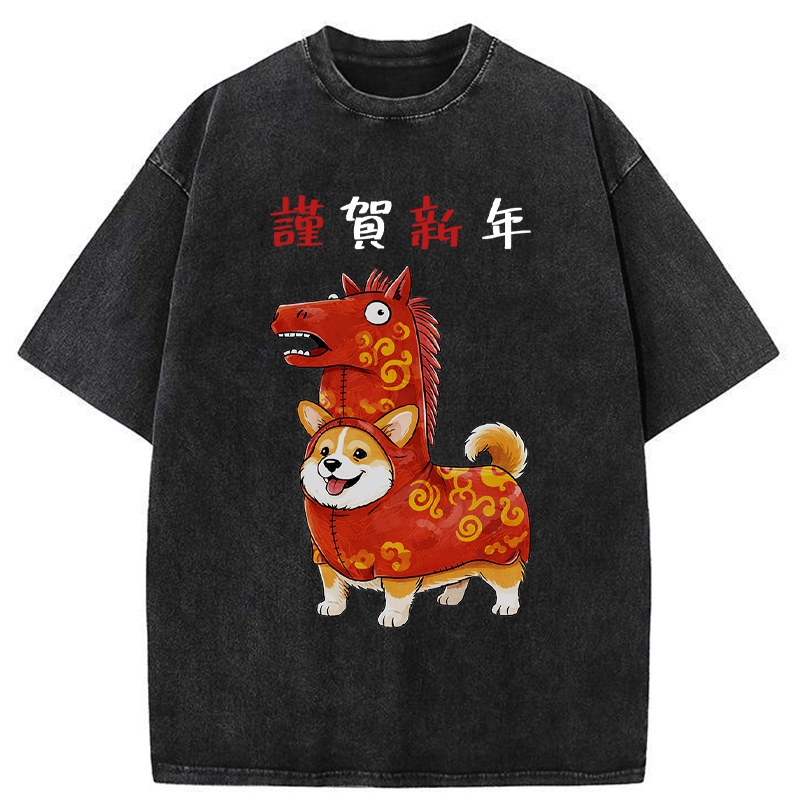 Corgi Washed T-Shirt for Daily Wear