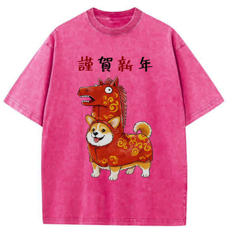 Corgi Washed T-Shirt for Daily Wear