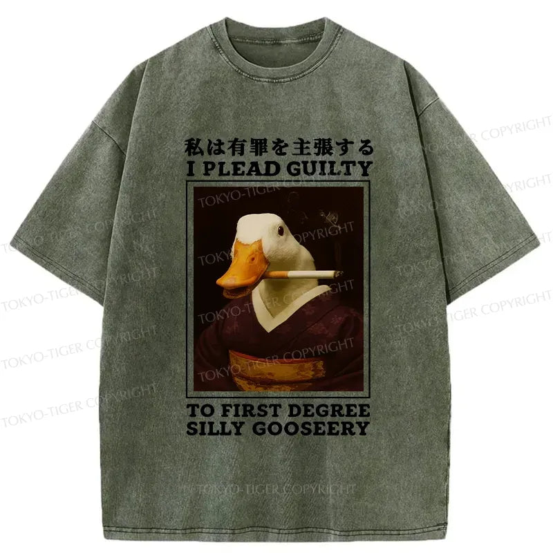 Kyoto-Lion Silly Goose Smoking Funny Washed T-Shirt