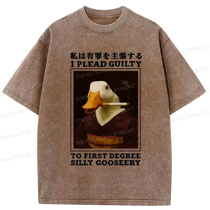 Kyoto-Lion Silly Goose Smoking Funny Washed T-Shirt