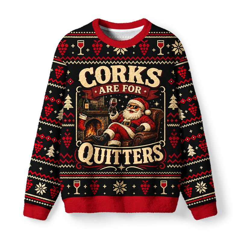 Kyoto-Lion Funny Santa Corks Are For Quitters Fuzzy Christmas Ugly Sweatshirt