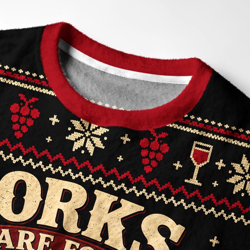 Kyoto-Lion Funny Santa Corks Are For Quitters Fuzzy Christmas Ugly Sweatshirt