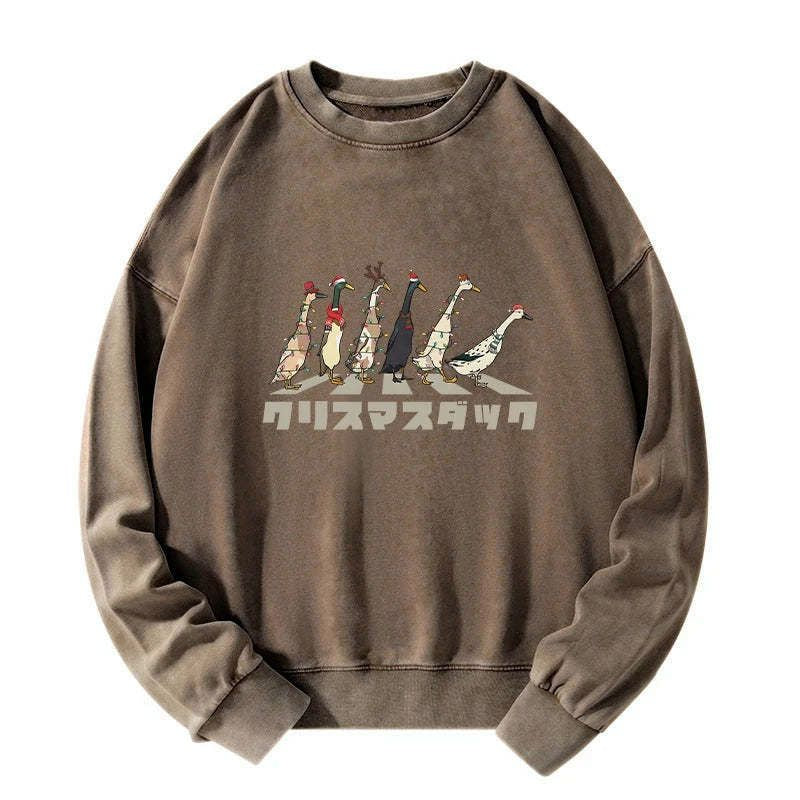 Kyoto-Lion Funny Christmas Ducks Washed Sweatshirt