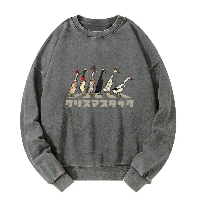 Kyoto-Lion Funny Christmas Ducks Washed Sweatshirt