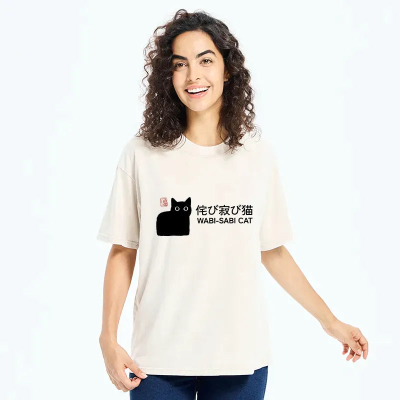 Wabi-sabi Cat Washed T-Shirt Premium