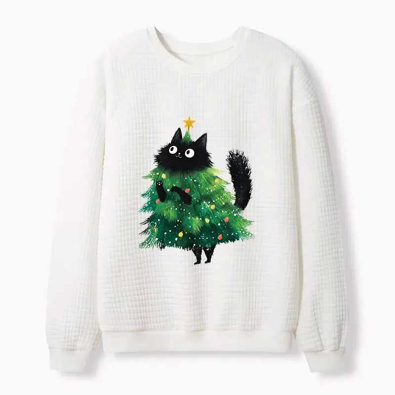 Unisex Cat Sweatshirt with Christmas Tree Design