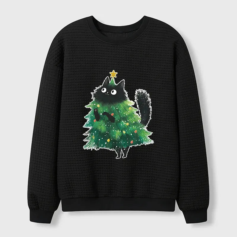 Japanese Christmas Cat Waffle Sweatshirt for Women