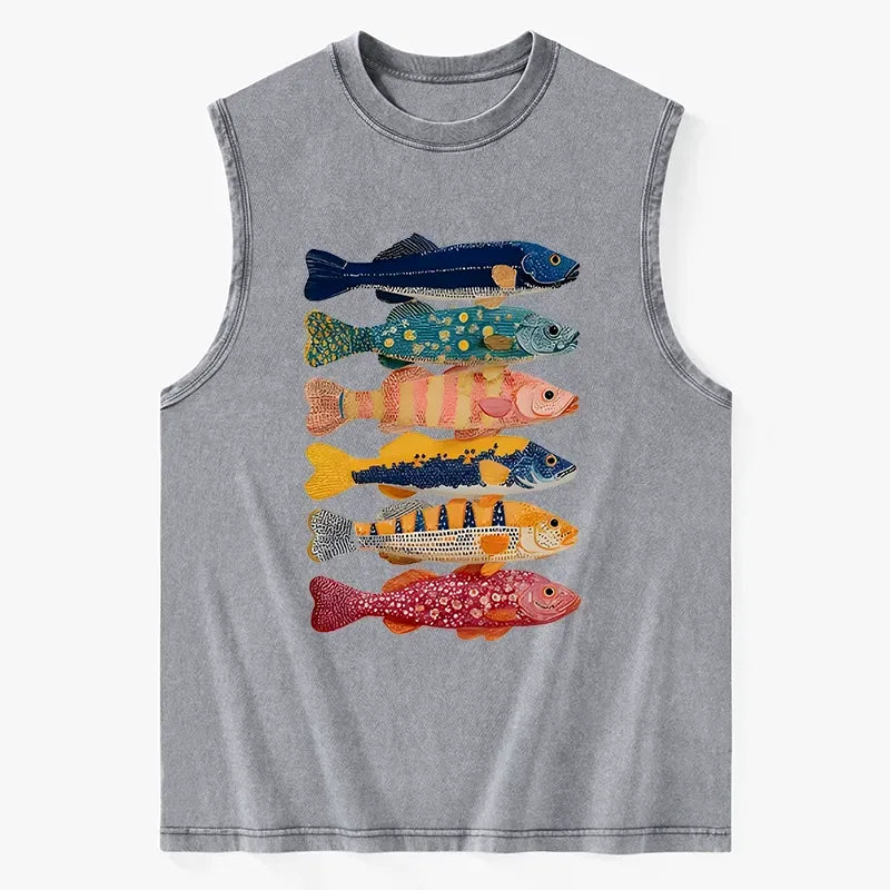 Kyoto-Lion Colorful Fish Art Collection Washed Tank