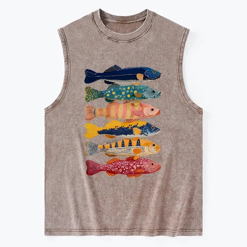 Kyoto-Lion Colorful Fish Art Collection Washed Tank