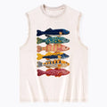 unisex washed tank top with fish art