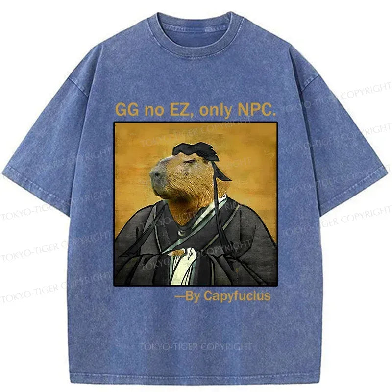 Kyoto-Lion Confucius Capybara Quote Washed T-Shirt