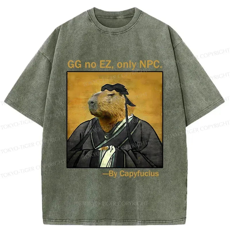 Kyoto-Lion Confucius Capybara Quote Washed T-Shirt
