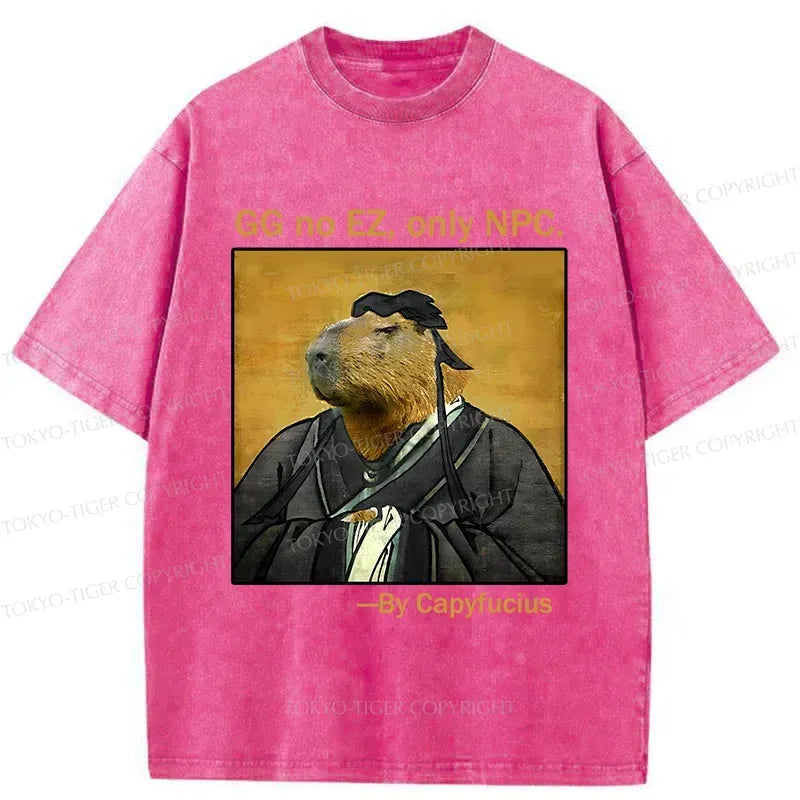 Kyoto-Lion Confucius Capybara Quote Washed T-Shirt