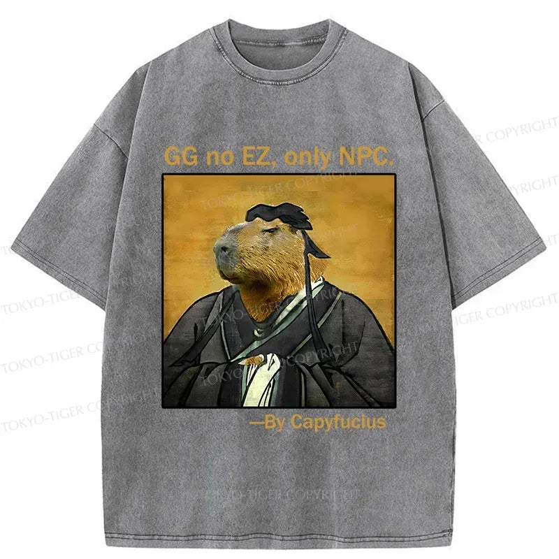 Kyoto-Lion Confucius Capybara Quote Washed T-Shirt