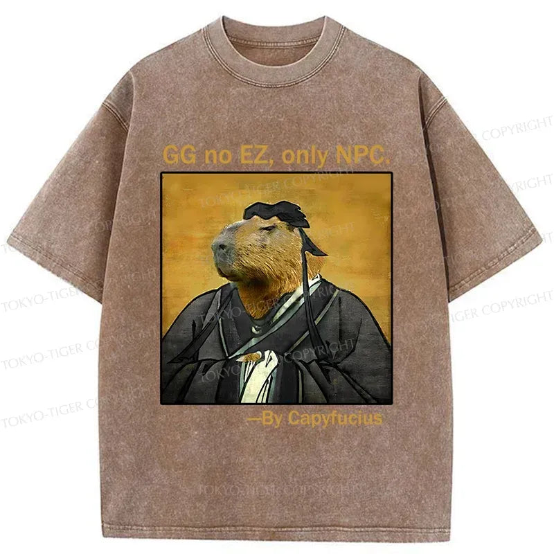 Kyoto-Lion Confucius Capybara Quote Washed T-Shirt