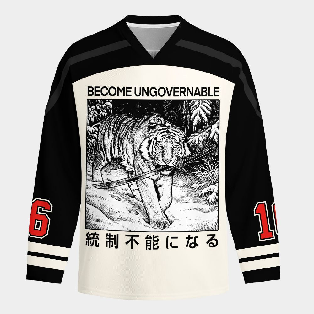Kyoto-Lion Sword Tiger Funny Meme Long-Sleeve Hockey Jersey