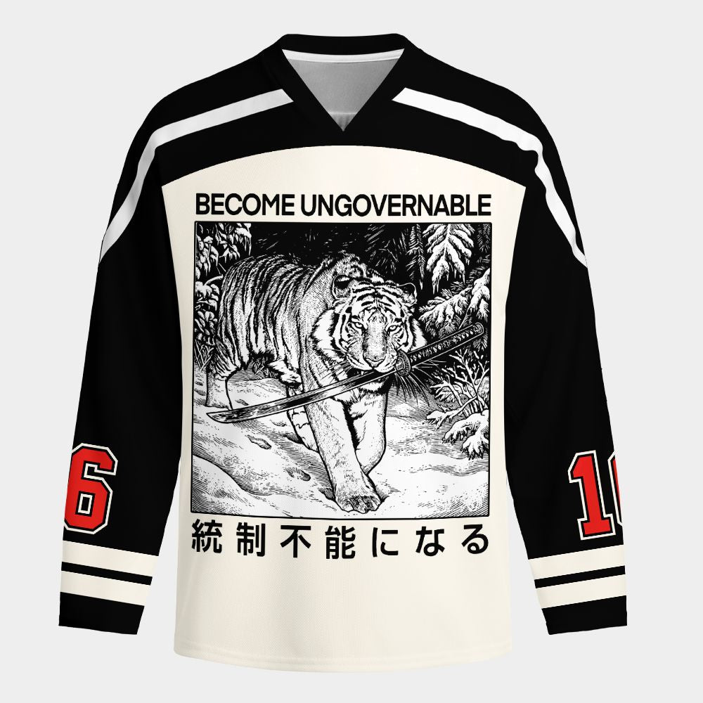 Kyoto-Lion Sword Tiger Funny Meme Long-Sleeve Hockey Jersey
