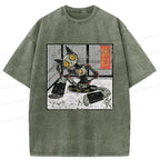 Kyoto-Lion Robot Cat Taking A Rest Washed T-Shirt