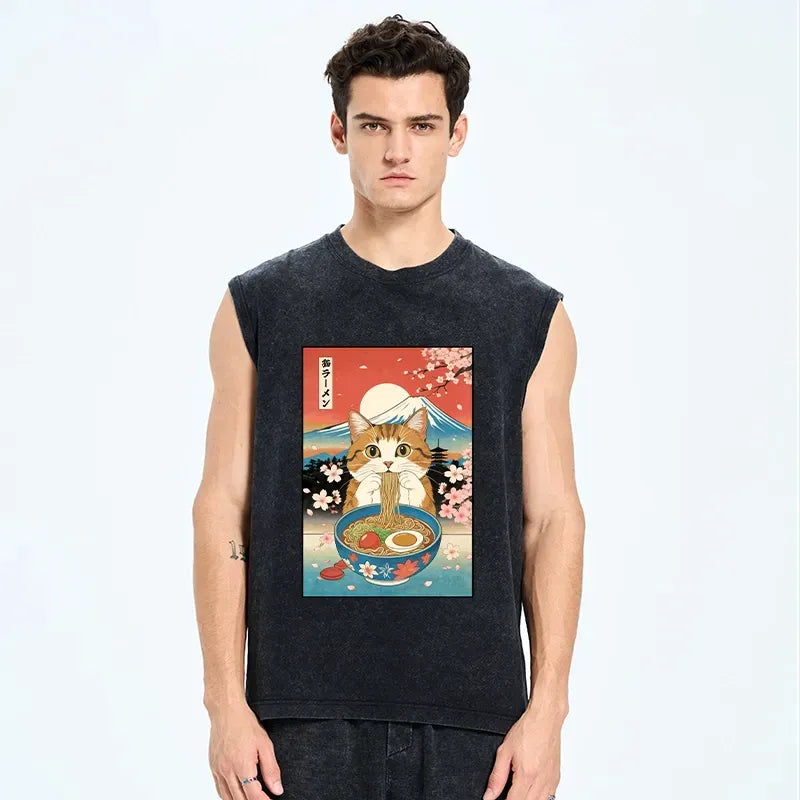 Funny Orange Cat Ramen Tank Top Best Seller