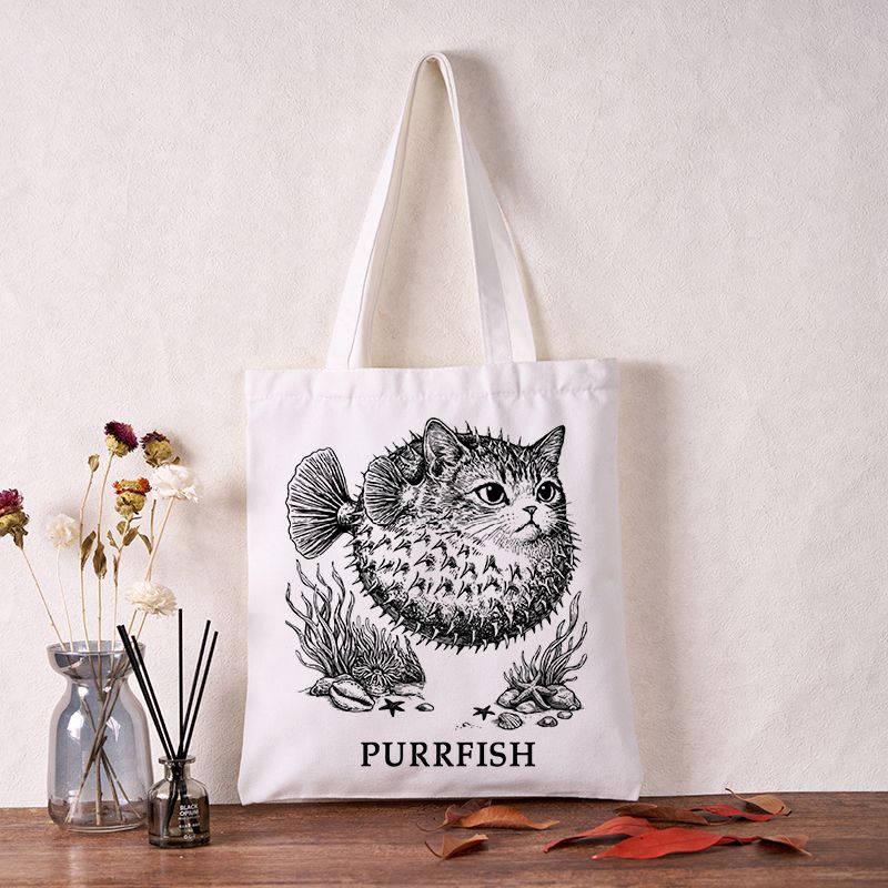 Cute puffer cat tote bag gift idea