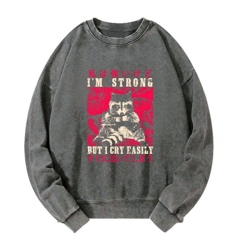 Kyoto-Lion I Am Strong Raccoon Washed Sweatshirt