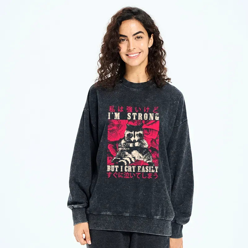 Kyoto-Lion I Am Strong Raccoon Washed Sweatshirt