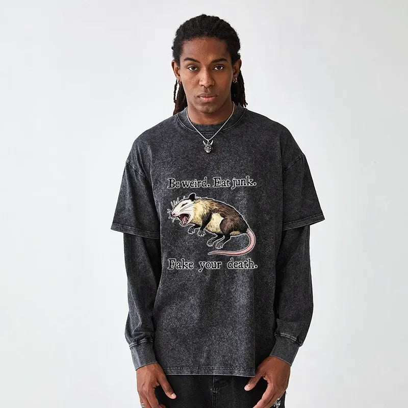 washed double layer cotton t-shirt for layering