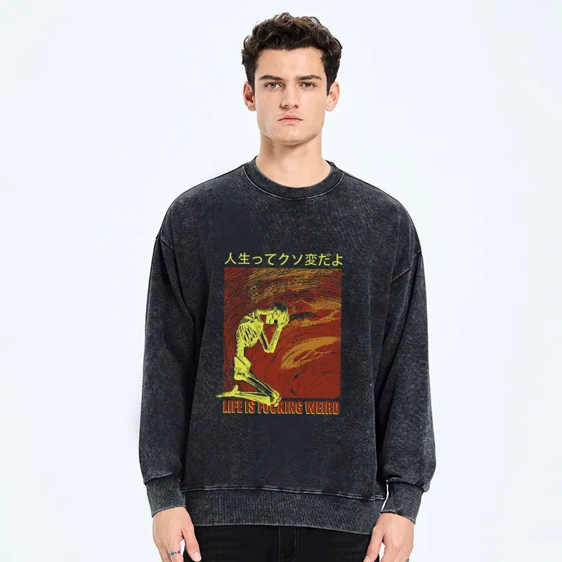 Kyoto-Lion Skeleton Life is Fu Washed Sweatshirt