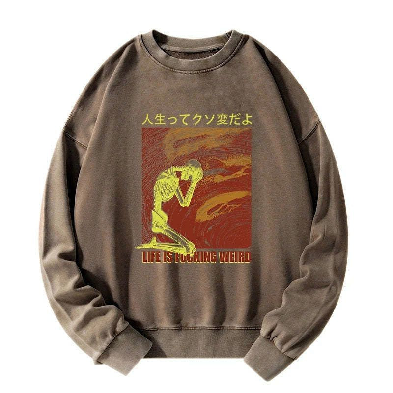 Kyoto-Lion Skeleton Life is Fu Washed Sweatshirt