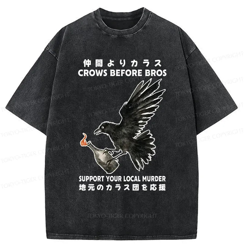 Kyoto-Lion Crow Holding A Fire Bottle Washed T-Shirt