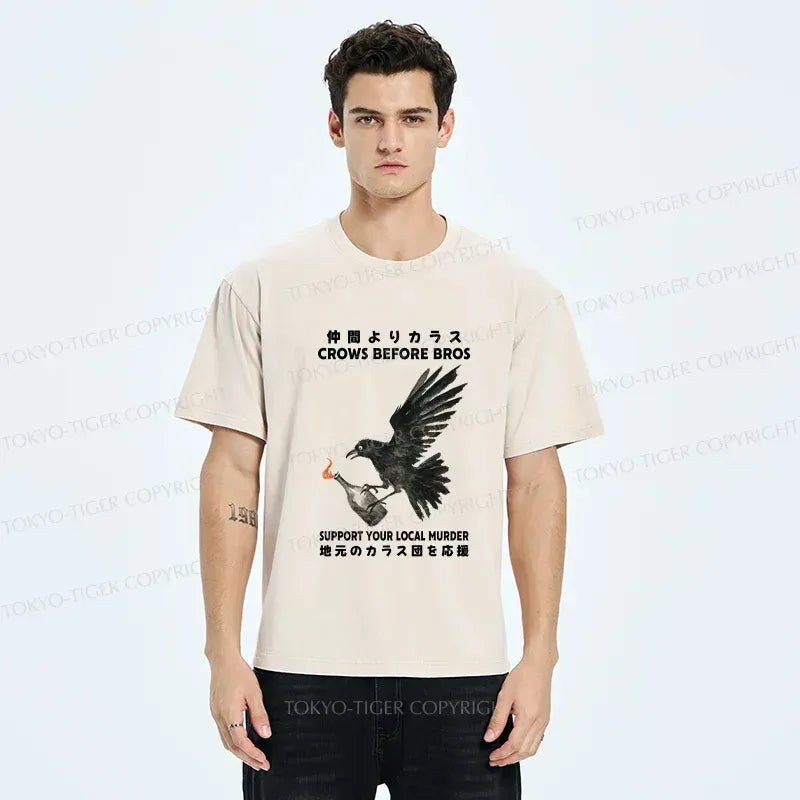 Kyoto-Lion Crow Holding A Fire Bottle Washed T-Shirt