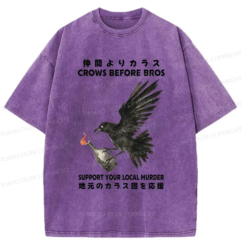 Kyoto-Lion Crow Holding A Fire Bottle Washed T-Shirt