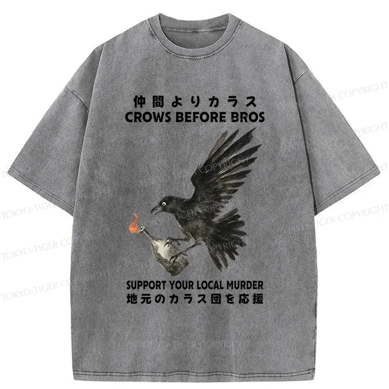 Kyoto-Lion Crow Holding A Fire Bottle Washed T-Shirt