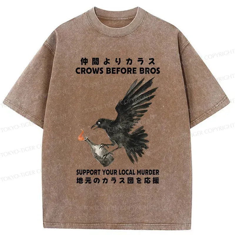 Kyoto-Lion Crow Holding A Fire Bottle Washed T-Shirt