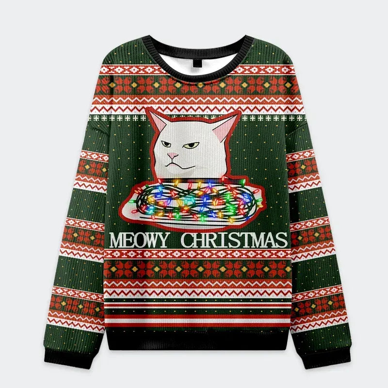 Kyoto-Lion Stop Eating The Tinsel Cat Couple Christmas Ugly Sweatshirt