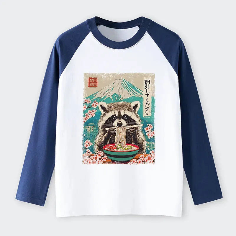 Japanese Raccoon Raglan Long Sleeve T-shirt