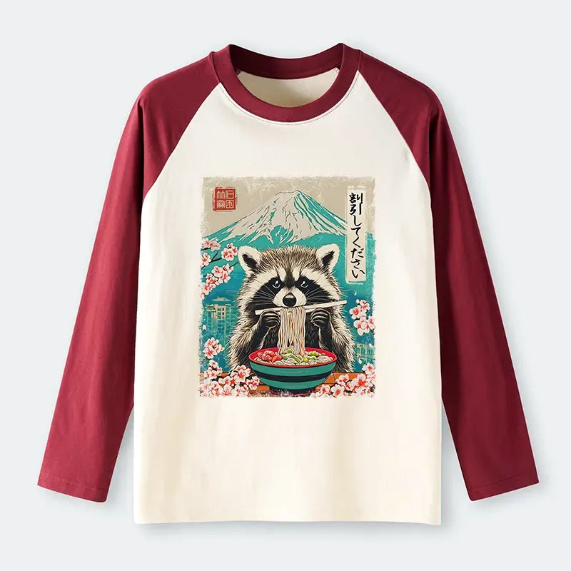 Unisex Japanese Streetwear Raccoon Long Sleeve