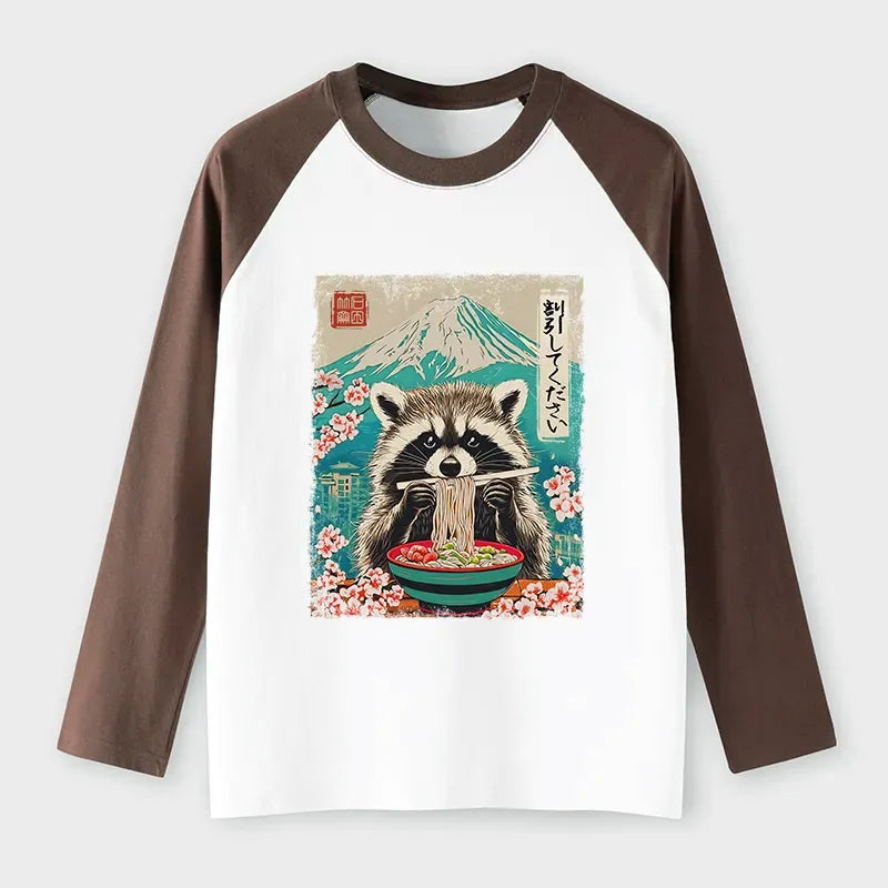 Japanese Raccoon Raglan Long Sleeve T-shirt