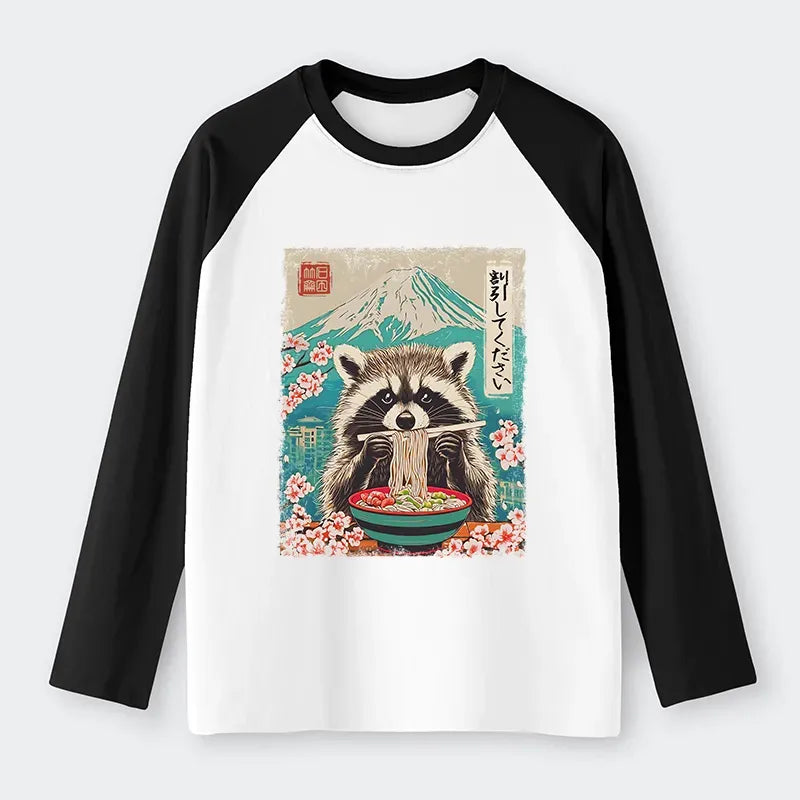 Unisex Japanese Streetwear Raccoon Long Sleeve