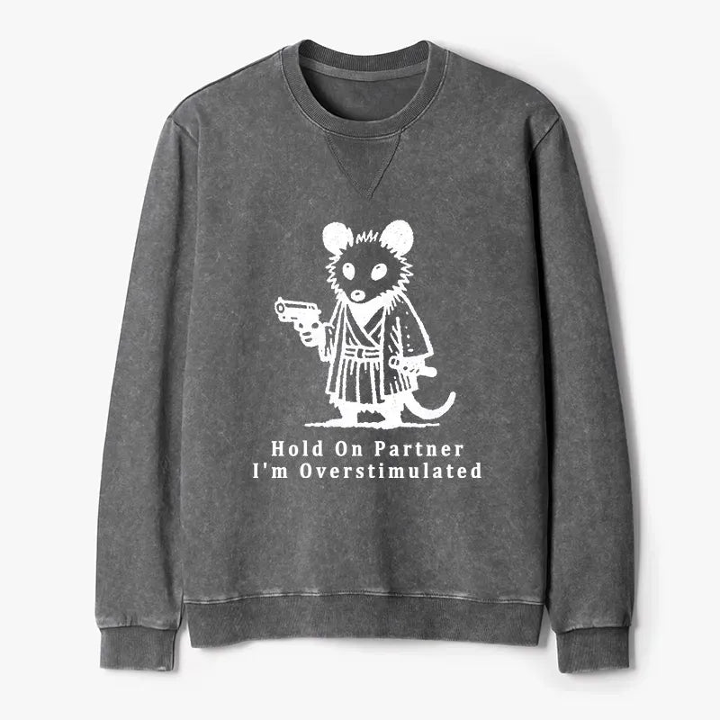 Kyoto-Lion Funny Possum Samurai Washed Terry Sweatshirt