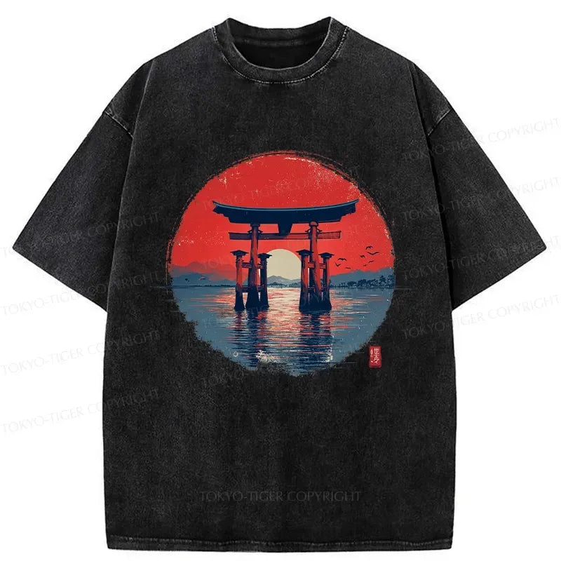 Washed Retro Ukiyo-e T-Shirt for Summer