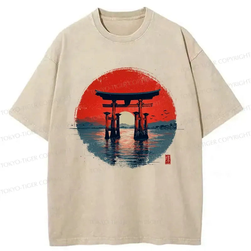 Washed Retro Ukiyo-e T-Shirt for Summer