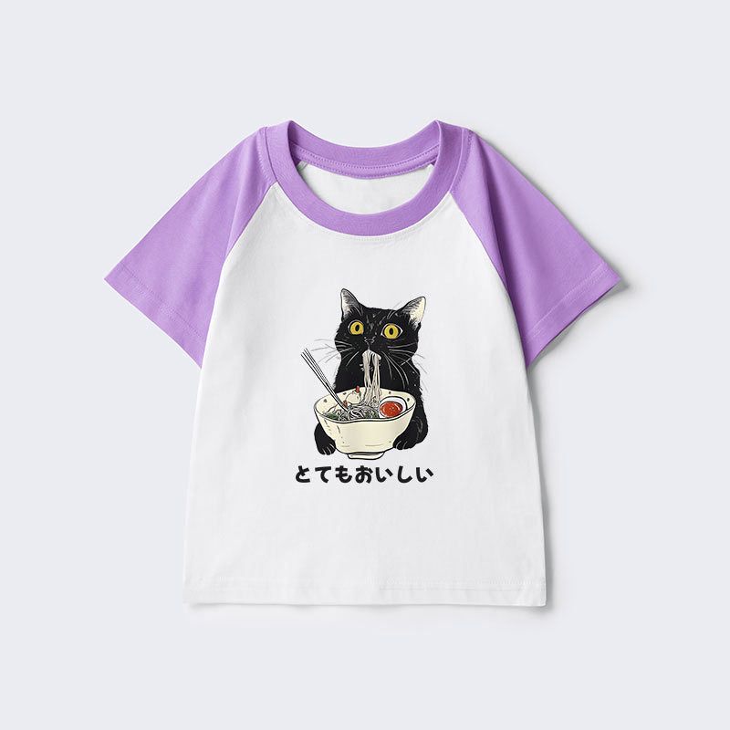 Trendy Japanese Cat Ramen Kids Raglan